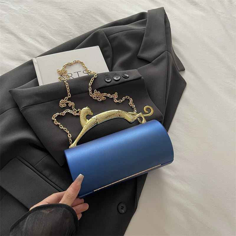 Animals Leopard Metal Handle Evening Clutch Bag Trendy Party Purse Lady High Quality Acrylic Shoulder Crossbody Bag Mini Handbag