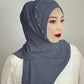 Convenient Instant Hijab Pullover Beaded Scarf Malay Shawl Women's Solid Color Headscarf (One Cap Gift)