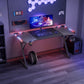 FRODROVIA Ergonomic Gaming Desk with RGB LED Lights Carbon-Fiber Surface PC Workstation Table with Headphone Hook And Cup Holder