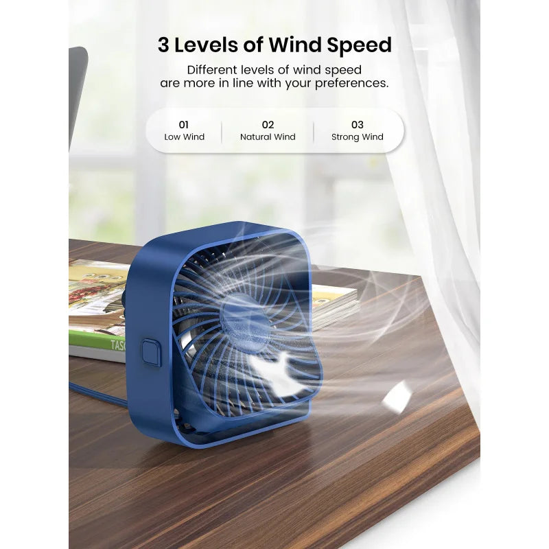 Mini Portable Fan USB Desk Fan Table Strong Airflow &Quiet Operation 3 Speed Wind 360° Rotatable Standing Fans For Room
