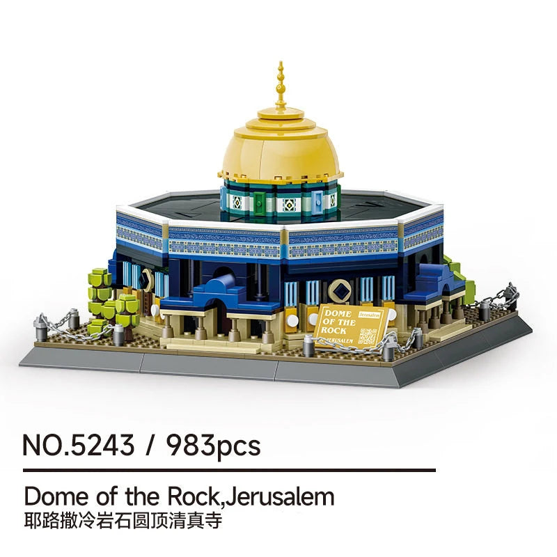 Middle East Islamic Landmarks Building Blocks Set – Mecca Madinah Istanbul Blue Jerusalem Mosques Model Kit,Decor Gift for Adult