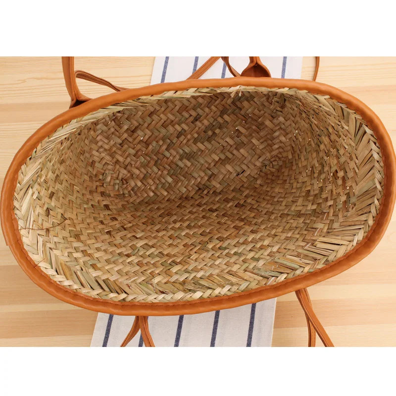 Fashion Handbags Handmade Rattan Basket Bag Designer Wicker Woven Women Summer Beach Straw Shoulder Crossbody Bags Tote Purse