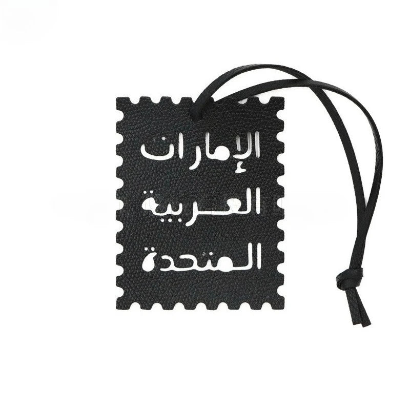 Square Leather UAE Letter Pendant Arabic Travel Label Hanging Ornament Women's Handbag Bag Pendant Personalized Creative Gift