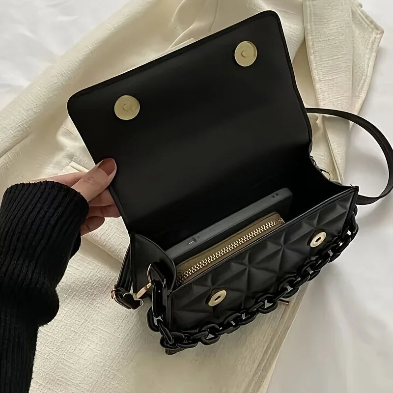 Mini Casual Quilted Crossbody Bag with Magnetic Closure and Adjustable Strap,Small Handbag Tote Shoulder Bag for Women Daily Use
