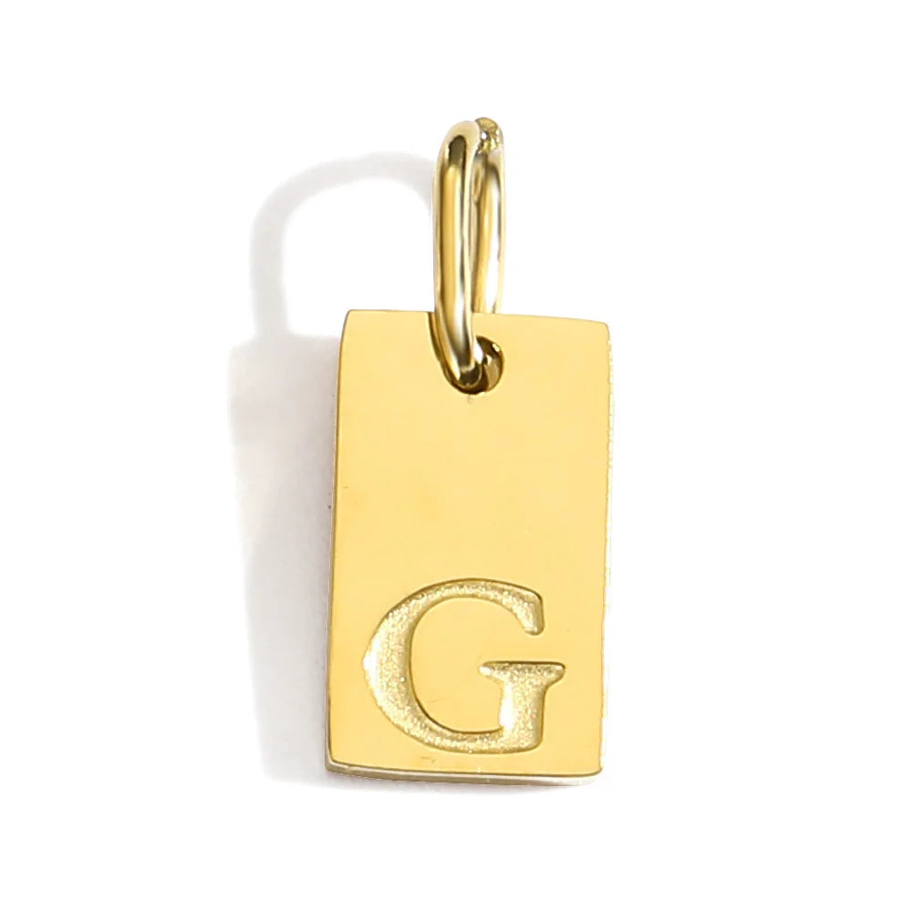 Polished Stainless Steel Square Gold Color Pendant Hang 26 Letters DIY Bracelet Pet Collar Necklace Jewelry Making