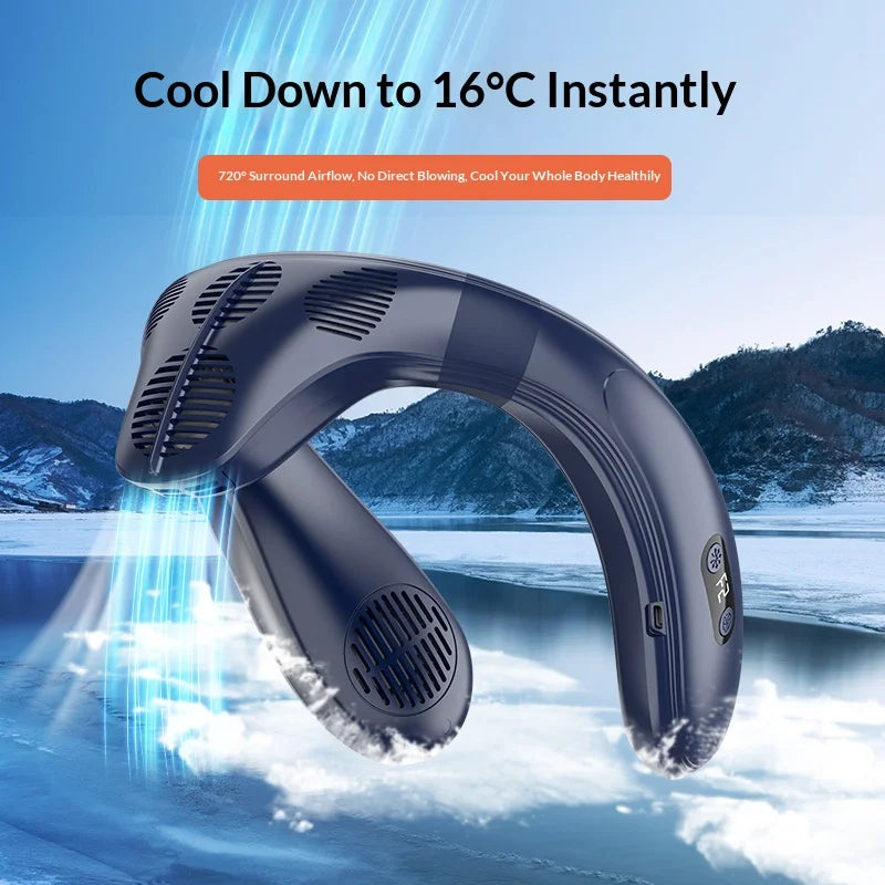 New Neck Air Conditioner Portable Neck Fan Rechargeable Semiconductor Cooling Bladeless Fan Outdoor Personal Fan Wearable Cooler