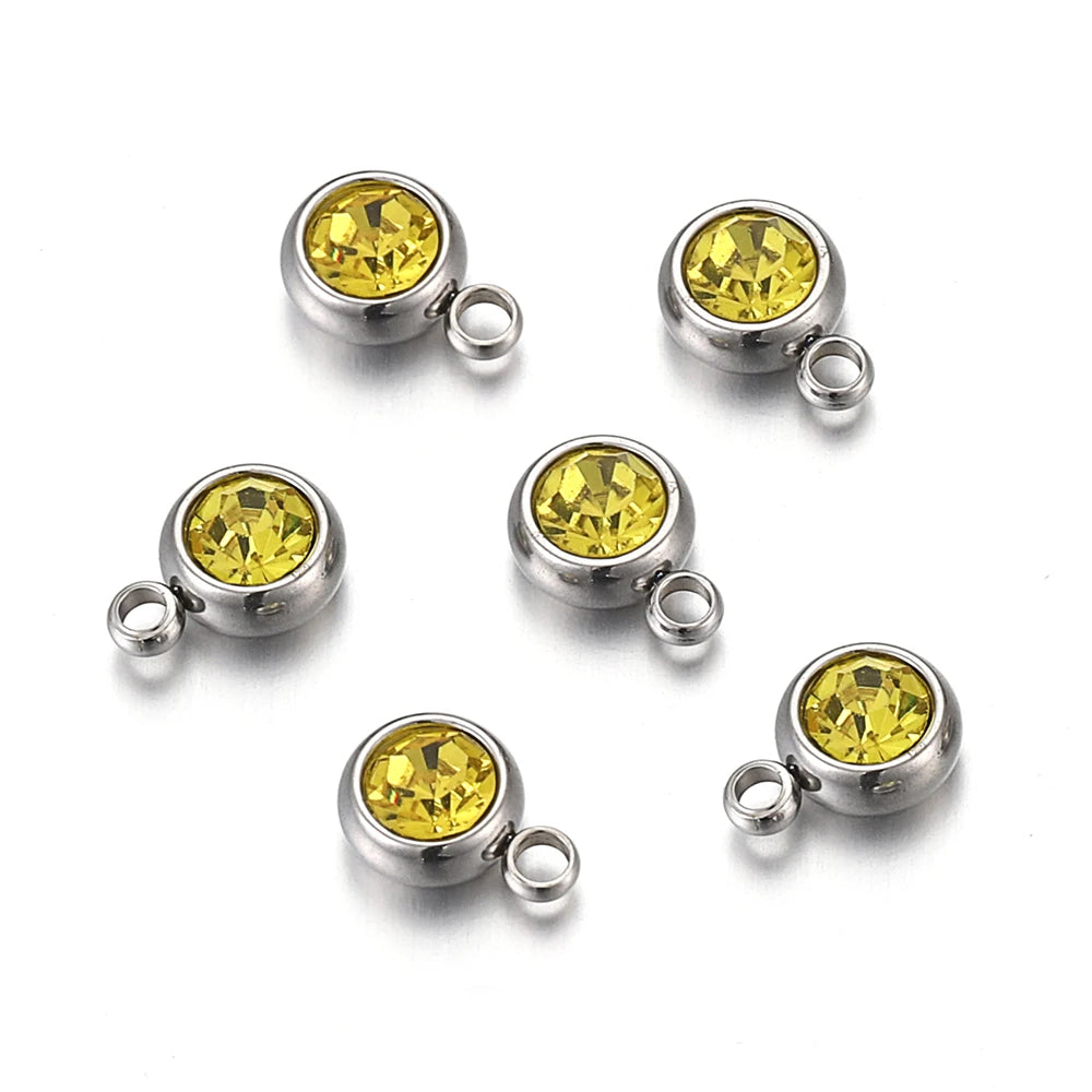 20pcs 6mm Stainless Steel Rhinestone Beads Gold Color Crystal Charms Pendants for Necklace Bracelet Jewelry Making Charm DIY