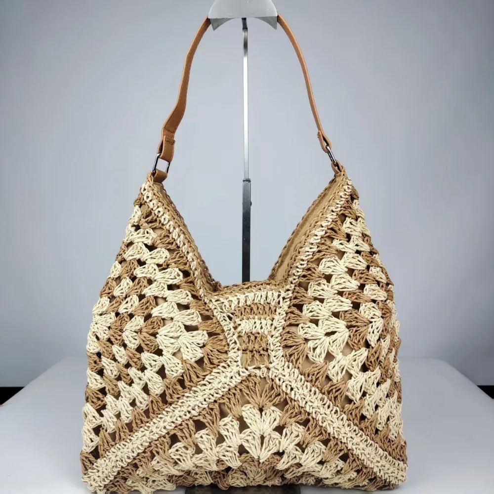 New Summer Straw Crochet Bag Leisure Vacation Weave Shoulder Bag Casual Beach Women's Handbags Ladies/Girls