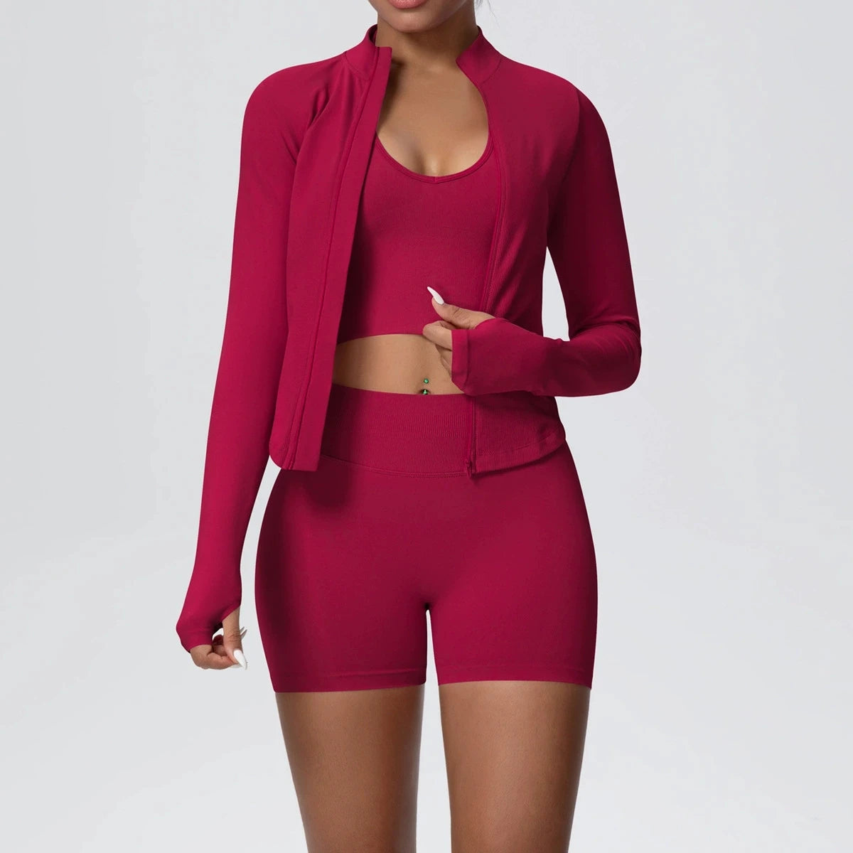 Women Seamless Sportswear Yoga Set 3PCS Workout Clothes Sports Gym Legging Shockproof Fitness Bra Crop Top Long Sleeve Yoga Suit