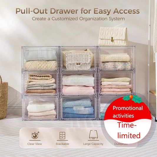 4 Pack Clear Stackable Storage Drawers 15QT, Easily Assemble Closet Organizers,Plastic Storage Bins for Bathroom,Cabinet,Kitchen