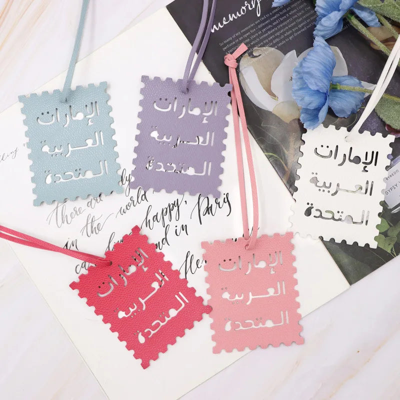Square Leather UAE Letter Pendant Arabic Travel Label Hanging Ornament Women's Handbag Bag Pendant Personalized Creative Gift