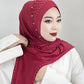 Convenient Instant Hijab Pullover Beaded Scarf Malay Shawl Women's Solid Color Headscarf (One Cap Gift)