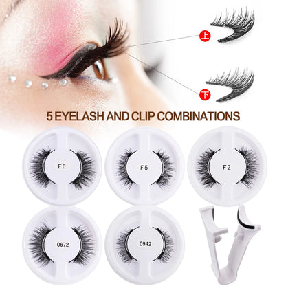 5 Pairs 3D Magnetic Lashes Kit With Curler Natural Soft Magnetic False Eyelashes No Glue Needed Fluffy Reusable Make Up