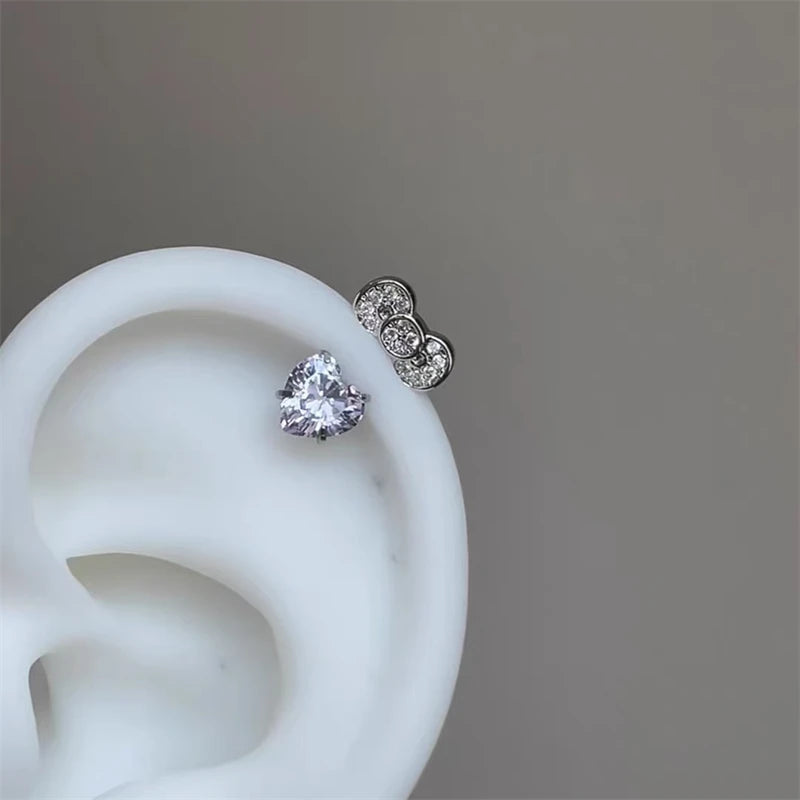 1pcs Quality Shiny Cross Zircon 316L Stainless Steel Ear Bone Nail Y2K Style Silver Color Earring for Women Cochlear Accessories