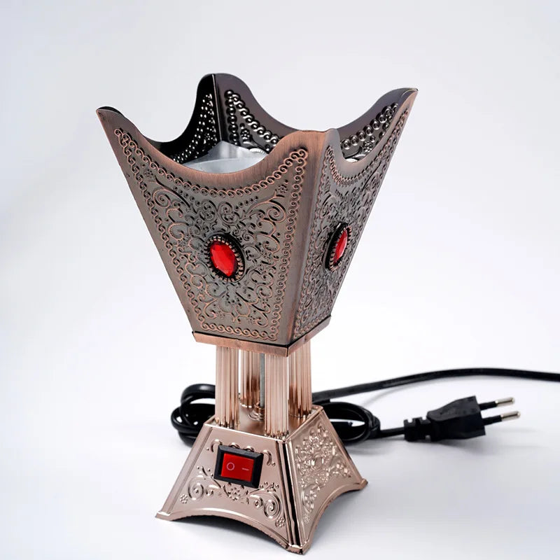 220V Plug-in Middle Eastern Incense Burner Metal with Diamond for OUDH Sandalwood Electric Cone Censer Not Fit for 110V Voltage
