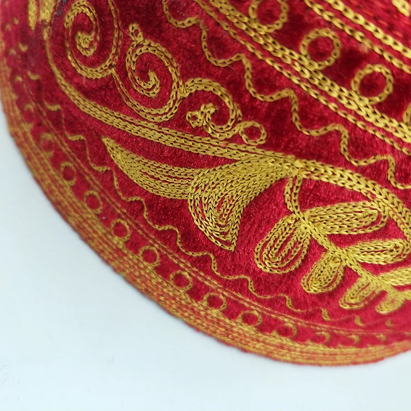 Muslim Prayer Hats Red Cotton Embroidery Kufi Cap Turban Indian Style for Men Saudi Arabia Islamic Clothing Jewish Islamism Scar