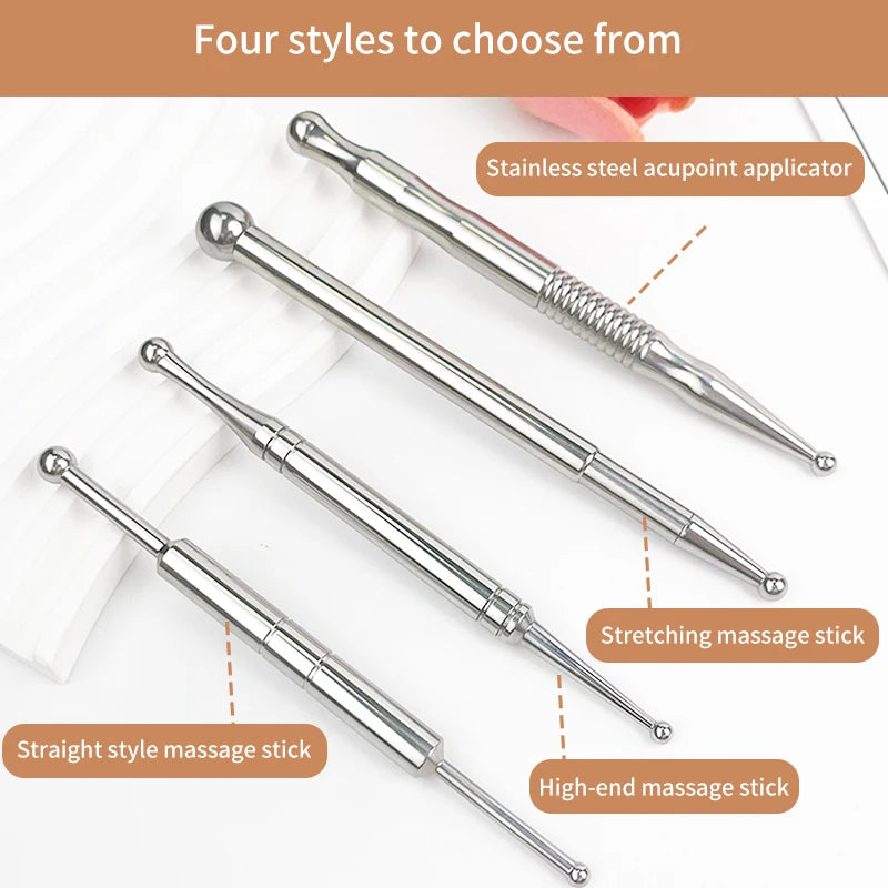 1pc Stainless Steel Acupuncture Stick - Double-Ended, with Large Heads for Acupoint Massage