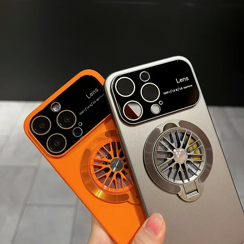 Rotating Gyro Bracket Magnetic Phone Case for Magsafe IPhone 17 16 15 Plus 13 14 Pro Max Air Original Color Lens Protector Cover