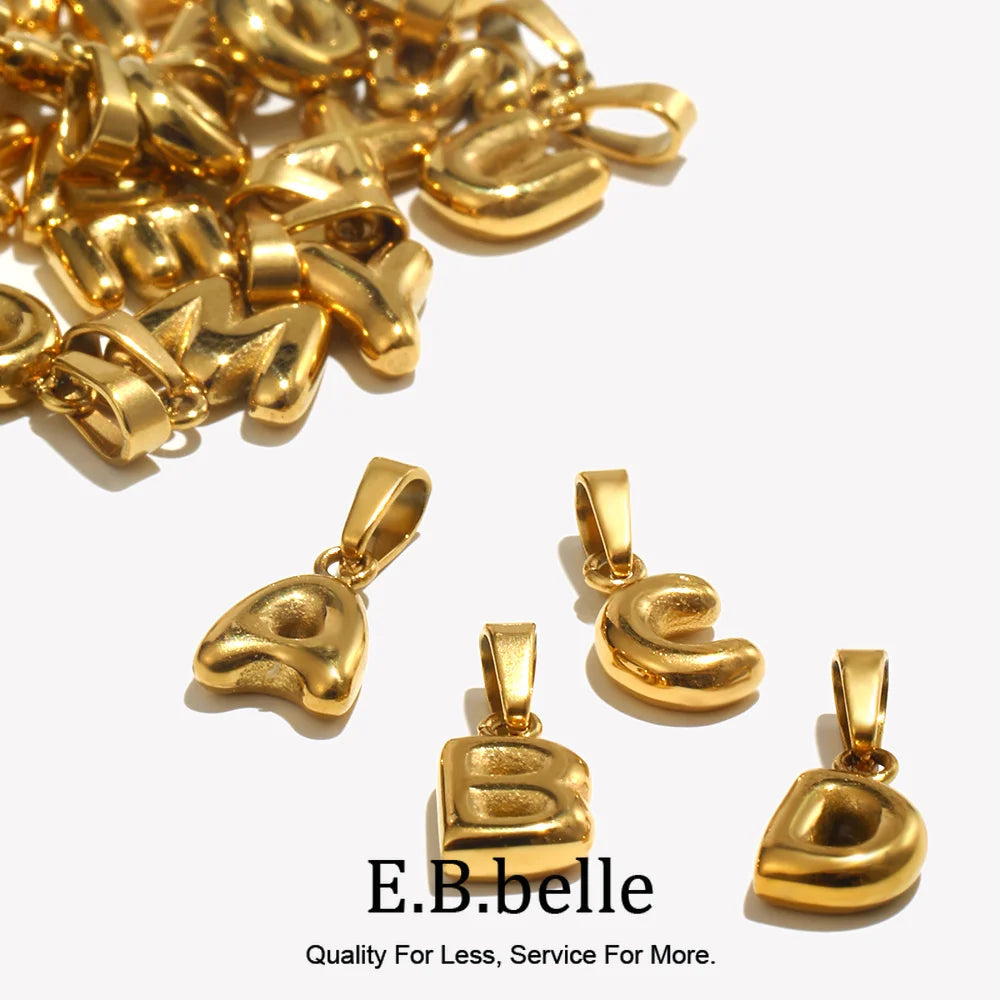 E.B.belle Mini Bubble 26 Letter Pendant Tarnish Free Stainless Steel Charms 18K Gold Plated Keychain Accessories for Jewelry