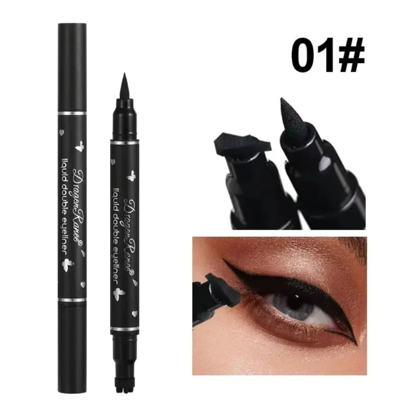 2 in 1 Black Eyeliner Stamp Waterproof Sweat-proof Dual-ended Liquid Eyeliner Quick Dry Easy Applying Eyeliner Pen Lazy Makeup