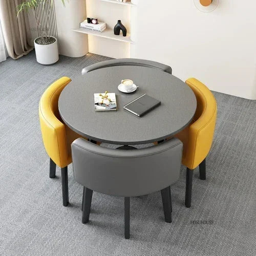 Nordic Round Dining Tables Set for Dining Room Furniture Kitchen Dining Table Set with 4 Chairs Home  Light Luxury Center Tables