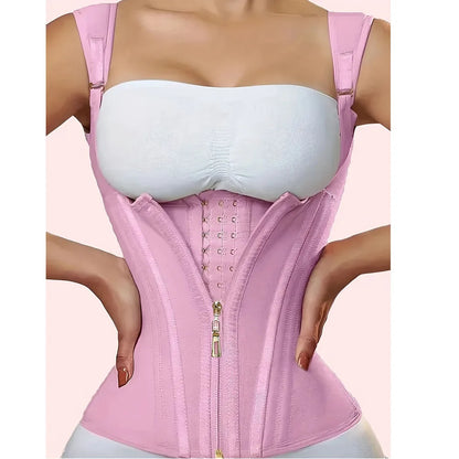 Women's Plus Size Tummy Control Corset Vest Cincher,Full Coverage Back Shapewear with Zipper &Buttoned Closure,Hard Control Belt