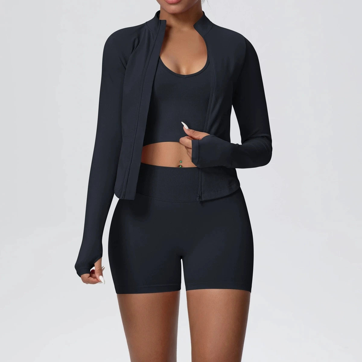 Women Seamless Sportswear Yoga Set 3PCS Workout Clothes Sports Gym Legging Shockproof Fitness Bra Crop Top Long Sleeve Yoga Suit
