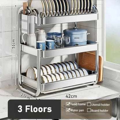 New C Type Dish Drying Rack 304 Stainless Steel Rustproof Kitchen Organizer Rack Bowl Drain Rack Kitchen Storage Shelf