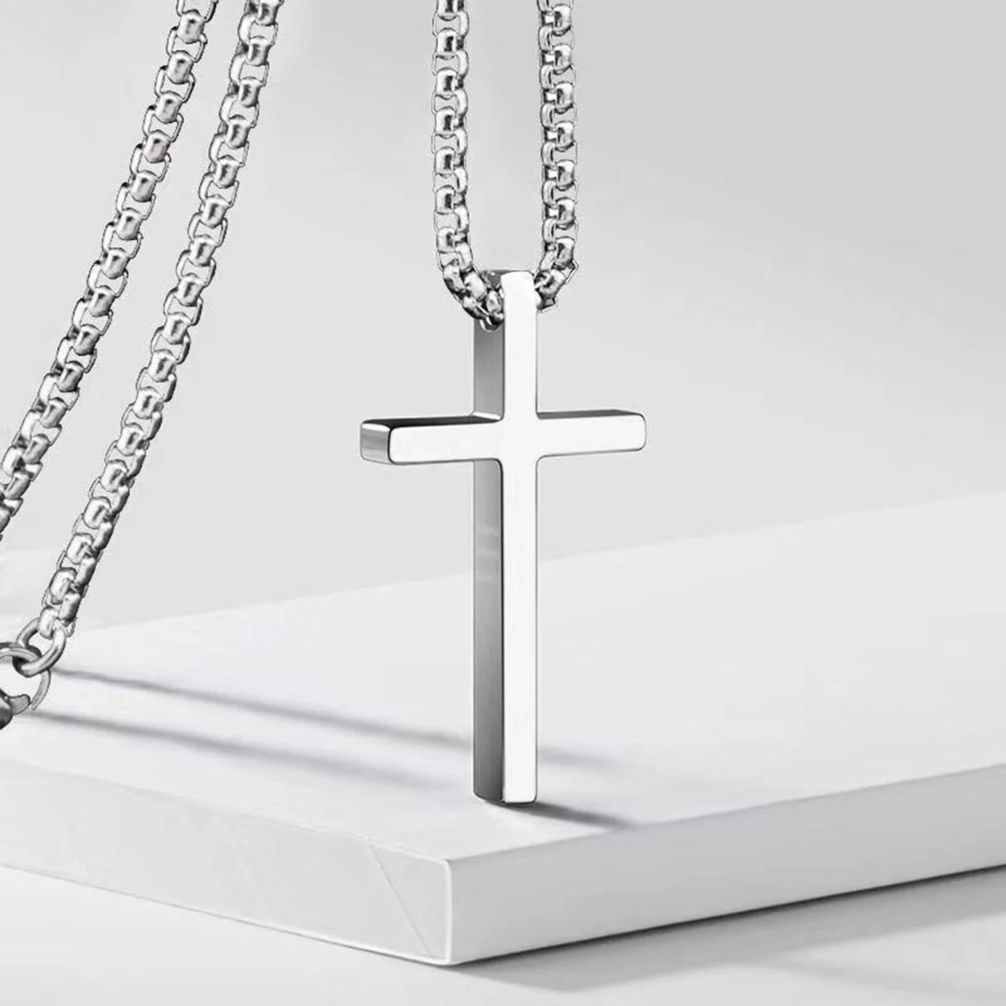 Silver Simple Cross Pendant Necklace Unisex Accessories for Couples, Brother and Sister Style as a Gift Jewelry Accessories