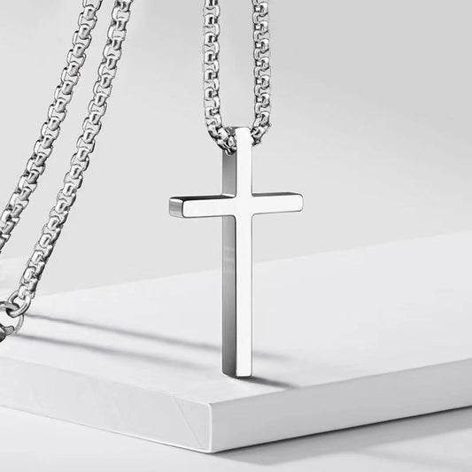 Silver Simple Cross Pendant Necklace Unisex Accessories for Couples, Brother and Sister Style as a Gift Jewelry Accessories