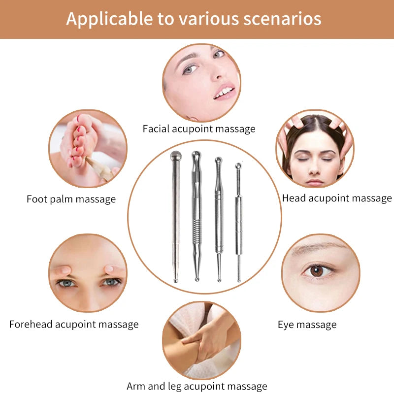 1pc Stainless Steel Acupuncture Stick - Double-Ended, with Large Heads for Acupoint Massage