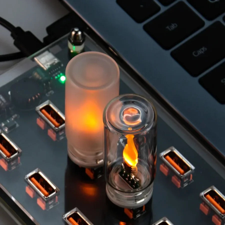 USB Flame Flickering LED Frosted Clear Glass Candle Night Light Simulated Flame for Car Home Room Laptop PC Festival Decoration