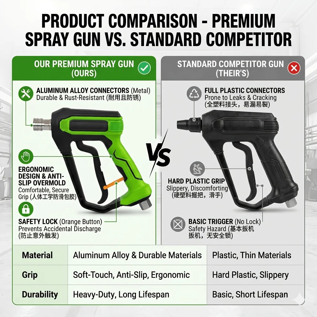Heavy Duty 5000PSI Pressure Washer Gun, 1/4" Quick Connect, G3/8 Thread Stainless Steel Spray Gun for Car Cleaning