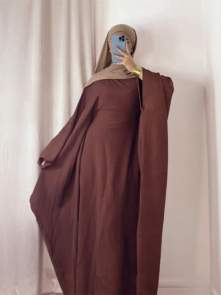 Ramadan Eid Soft Crepe Khimar Batwing Abaya Dubai Islam Muslim Modest African Dresses For Women Kaftan Kebaya Robe Femme Musulma
