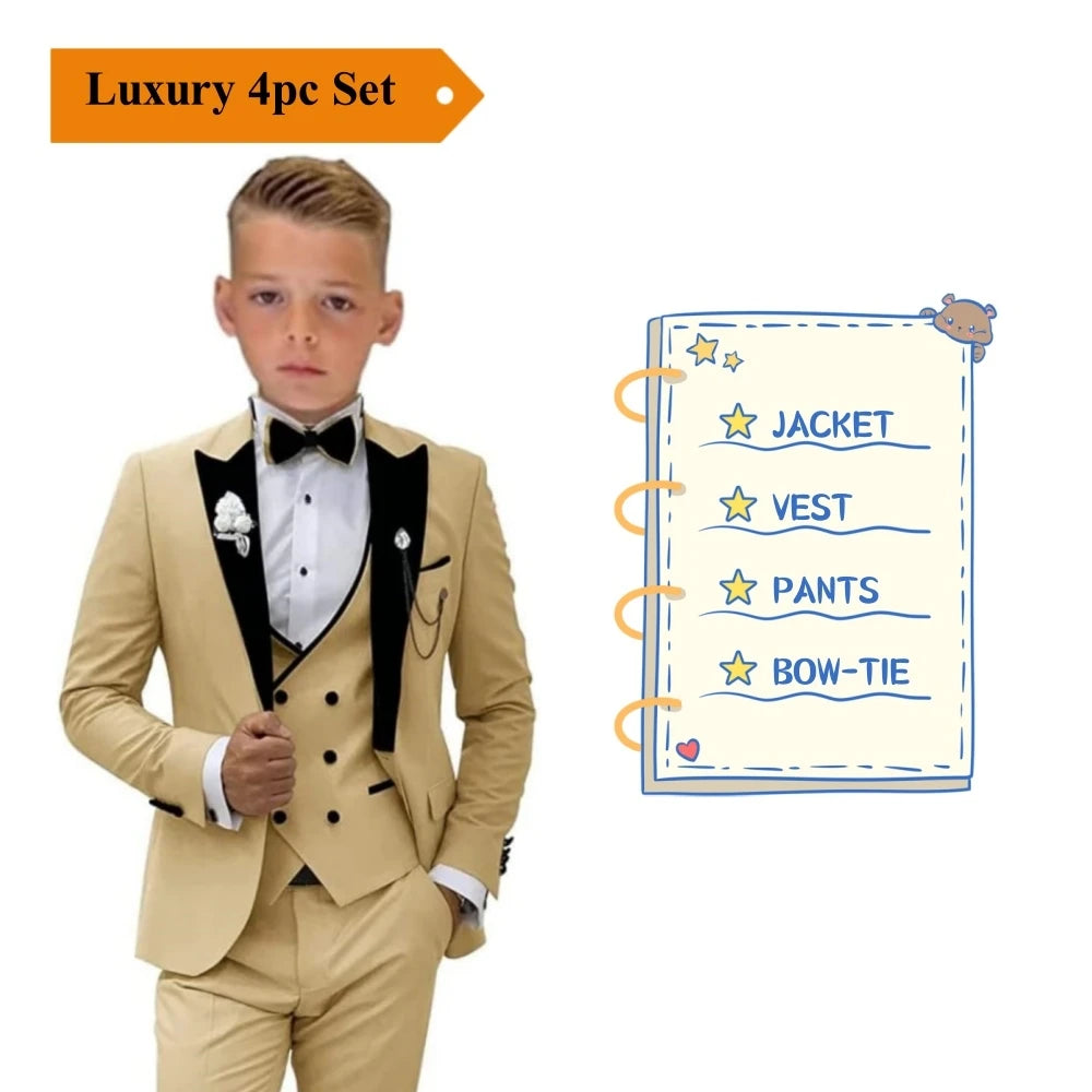 Velvet Collar Suit Set for Kids 3-14 Years, Three-Piece Wedding Suits for Boys, Toddler Suits Tuxedo Homecoming Teens Suits