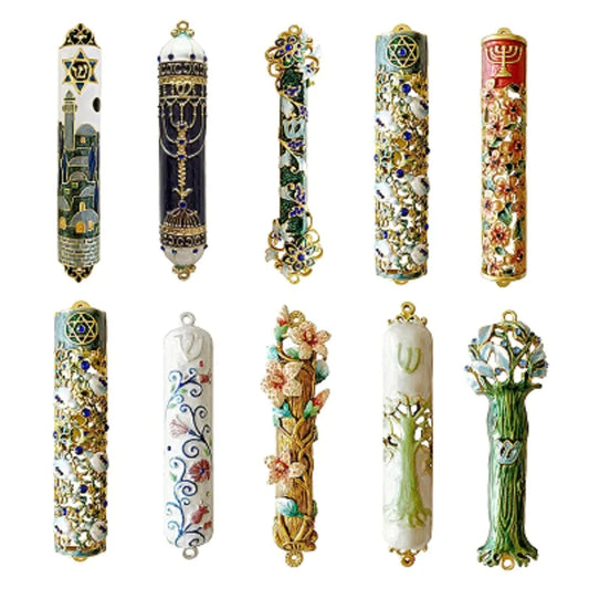 Hand Painted Door Mezuzah Ornament with Screw Zinc Alloy Jewish Mezuzah Case Cover Delicate Embellished Door Wall Hanukkah Decor