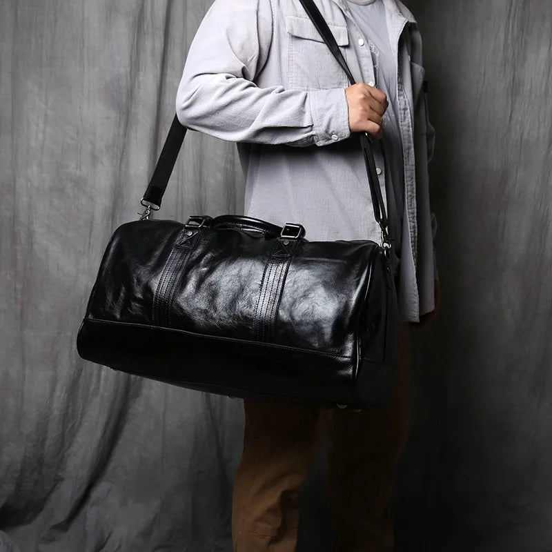 NZPJ Genuine Leather Men Travel Bag Natural Cowhide Handbag Casual Crossbody Bag Large Capacity Luggage Bag For 16 Inch Laptop
