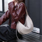 BURMINSA Soft Genuine Leather Crescent Hobo Bag For Women Slouchy Cowhide Shoulder Bag Retro Daily Work Crossbody Purse Handbags