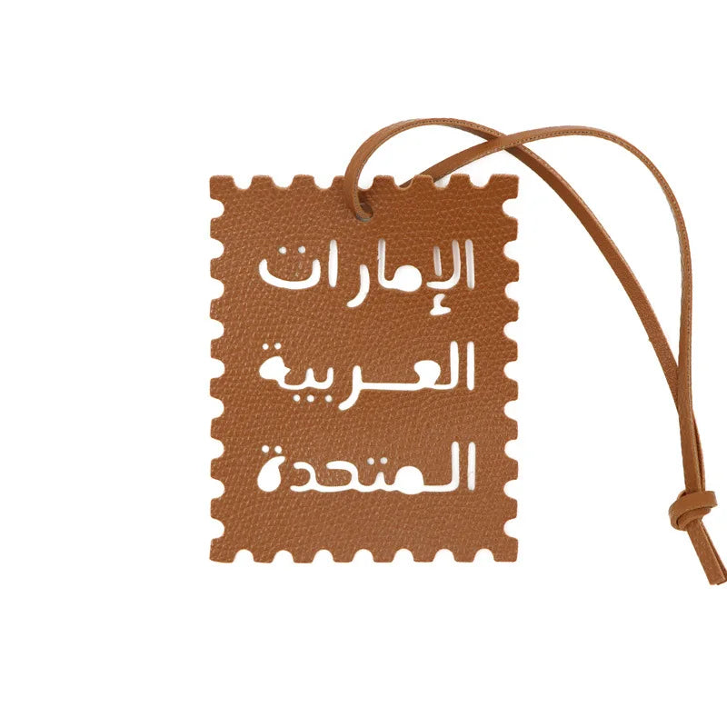 Square Leather UAE Letter Pendant Arabic Travel Label Hanging Ornament Women's Handbag Bag Pendant Personalized Creative Gift