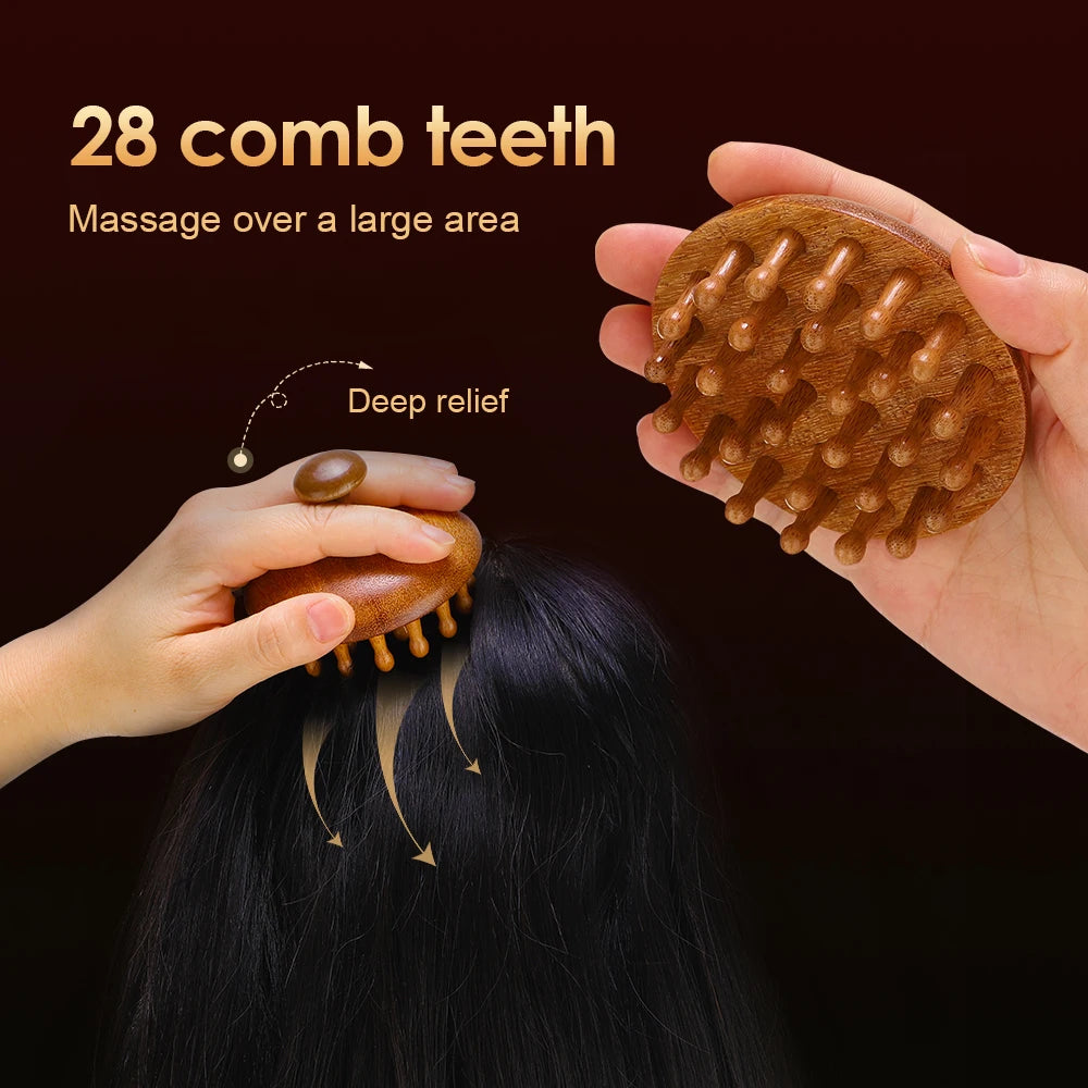 Multi-Functional Wood Massage Comb Scalp Head Massager Natural Sandalwood Circular Tooth Guasha Scraping Body Massager