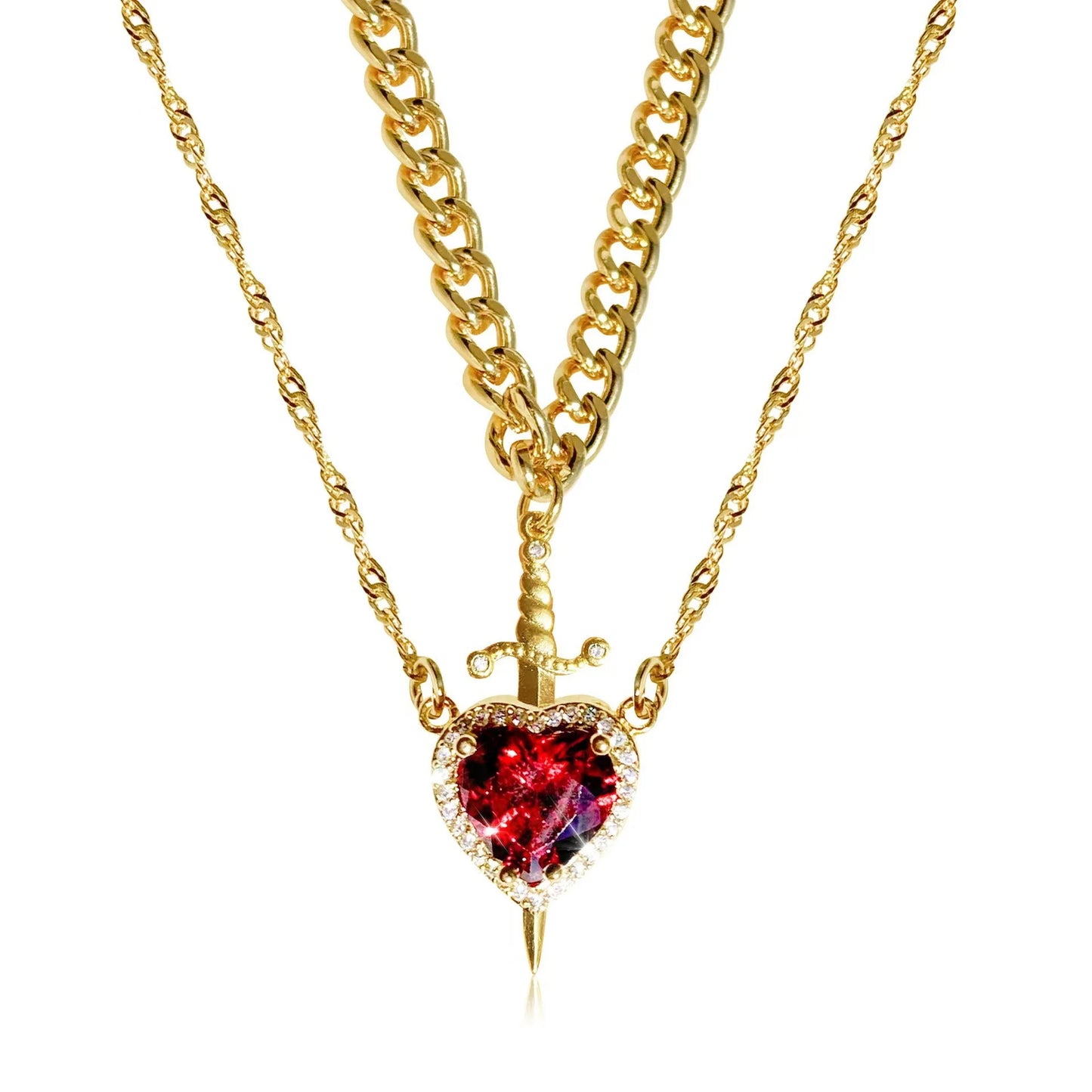 2Pcs Gothic Punk Sword Heart Creative Couple Necklace for Women Men Lovers Sparkling Y2K Heart Pendant Jewelry Accessories Gifts