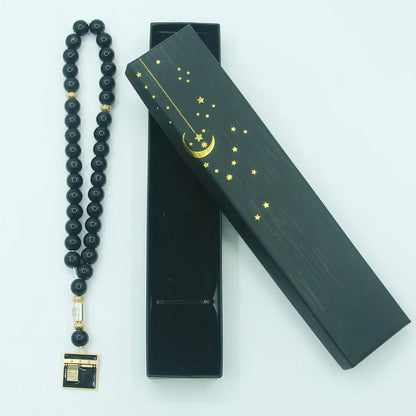 Imitation Agate Kaaba‑themed 33‑Bead 10mm Prayer Bead Gift Set, Portable Travel Hand‑Held Counting & Decorative Kit