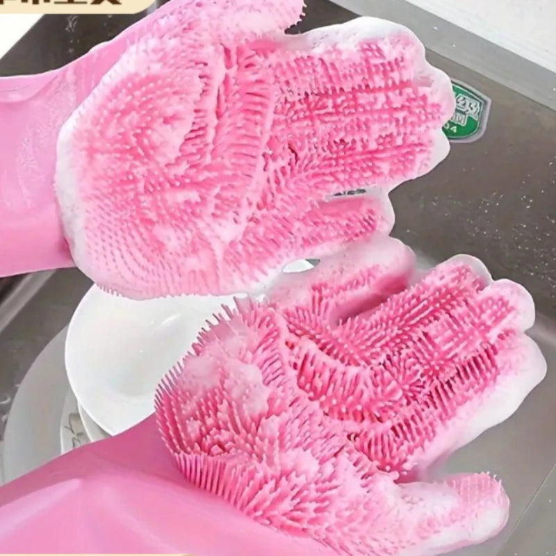 Silicone Dishwashing Gloves for Kitchen Dishwashing Laundry Scrubbing Gloves Household Soft Bristles Cleaning Pet Bathing Gloves