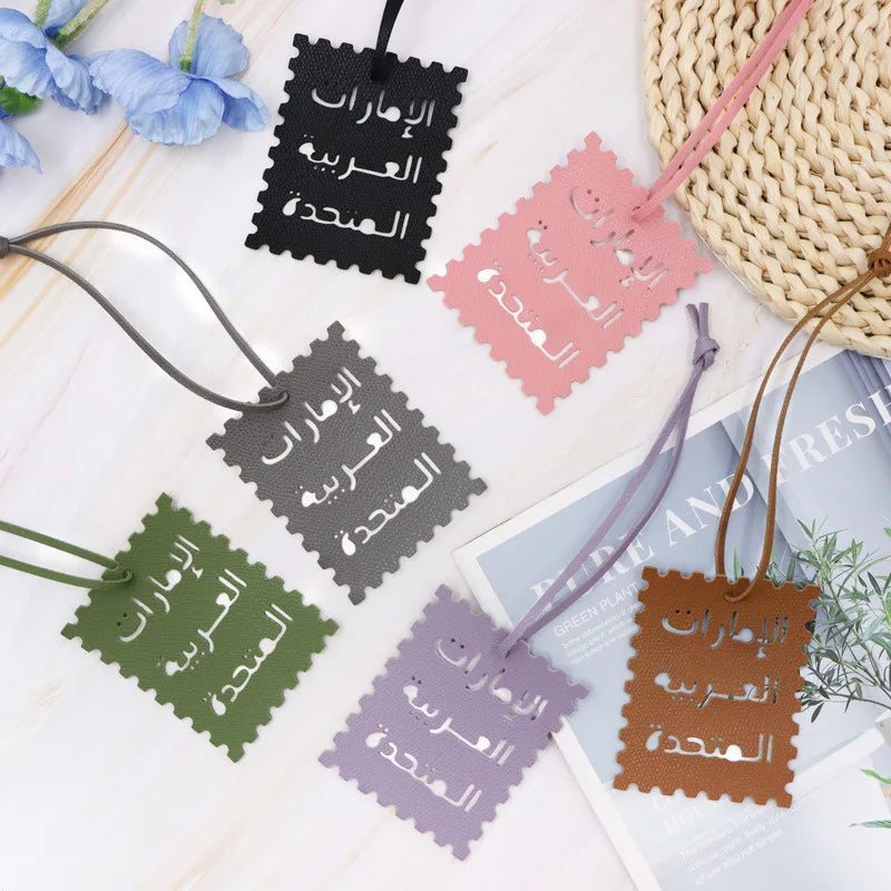 Square Leather UAE Letter Pendant Arabic Travel Label Hanging Ornament Women's Handbag Bag Pendant Personalized Creative Gift