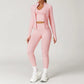 Seamless Yoga Set 3PCS Women Sportswear Workout Clothes Athletic Wear Gym Legging Fitness Bra Crop Top Long Sleeve Sports Suits