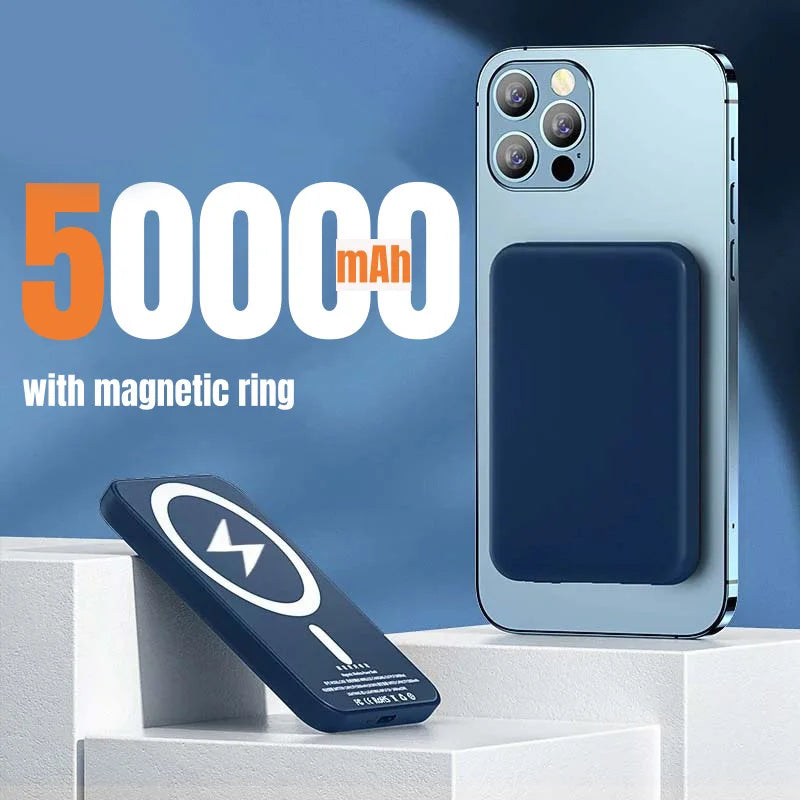 50000mah Wireless Magnetic Power Bank Pd 22.5w Portable Fast Charging External Spare Battery Pack For iphone Samsung Xiaomi