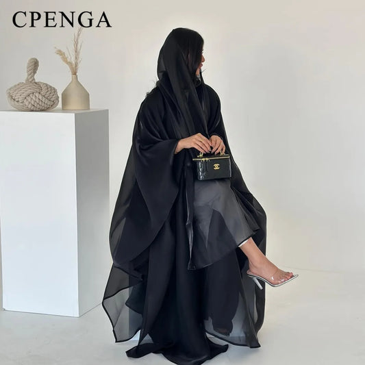 Elegant Arabic Satin Abaya Dress with Hijab Eid Muslim Women Modest Cardigan Islamic Vacation Outfit New in Turkey Kaftan Robe