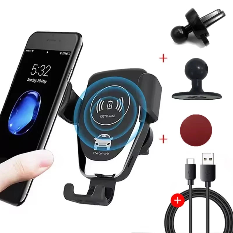 Fast Wireless Chargers Car For iPhone 17 16 15 14 13 12 Pro XS Max XR Samsung Xiaomi Wireless Charging Phone Car Holder Charger