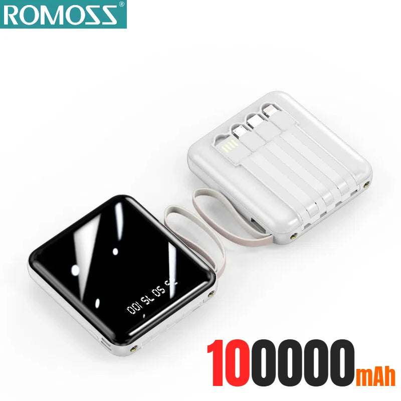ROMOSS 500000mAh Power Bank Built in 4 Cables Portable Super Fast Charging Digital Display External Battery For iPhone Samsung