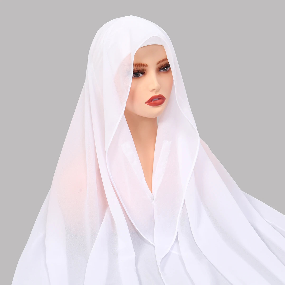 Chiffon Instant Hijab With Bulit-in Magnets Muslim Woman Hijab Solid Color Easy To Wear Shawl Wrap With Undercap Famme Headscarf